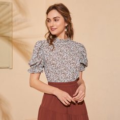 Пуговица цветочный Бохо Блузы Shein