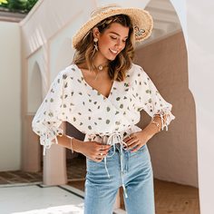 узел Принт Повседневный Блузы Shein