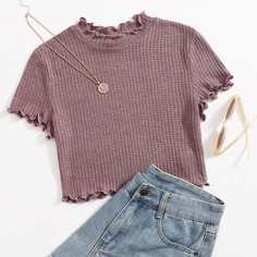 Одноцветный Повседневный Футболки Shein