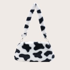 Плюшевая сумка на плечо с коровьим узором для девочек Shein