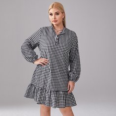 С оборками Клетчатый Повседневный Платья размер плюс Shein