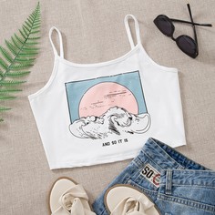 Топ на подтяжках с буквенным принтом Shein