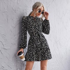 с поясом Принт Элегантный Платье Shein