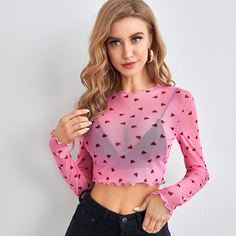 Сетчатый топ с рисунком сердца без бюстгальтера Shein