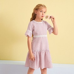 Платье с кружевной отделкой в полоску для девочек Shein