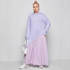 Контрастное платье-толстовка размера плюс на кулиске Shein