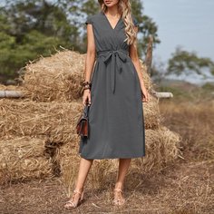 с поясом В горошек Повседневный Платье Shein
