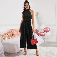 плиссированное Одноцветный Элегантный Комбинезоны Shein