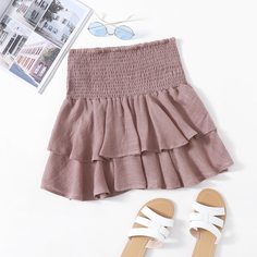 Однотонная юбка с многослойными оборками Shein