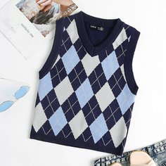 Вязаный жилет с узором аргайл Shein