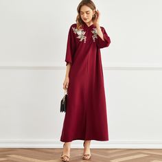 с аппликацией Со цветочками Скромный Арабские платья Shein