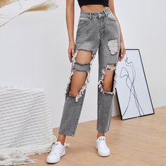 Рваные прямые джинсы Shein