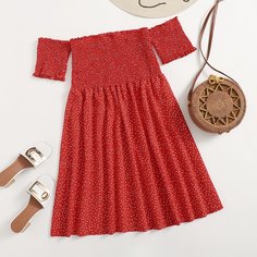 Платье размера плюс с открытыми плечами в горошек Shein
