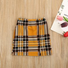 Юбка в клетку с разрезом для девочек Shein