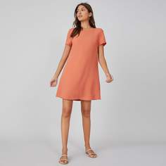 Однотонное платье с круглым воротником Shein
