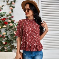 С оборками цветочный Бохо Блузы Shein