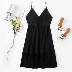 на шнурках Одноцветный Повседневный Платья размер плюс Shein