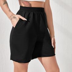 Карман Одноцветный Повседневный Шорты Shein