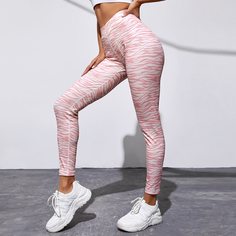 Короткие спортивные леггинсы с зебровым принтом Shein
