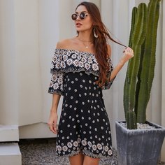 с оборками Цветочный принт Бохо Платье Shein