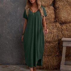 Однотонное платье с разрезом и v-образным воротником Shein