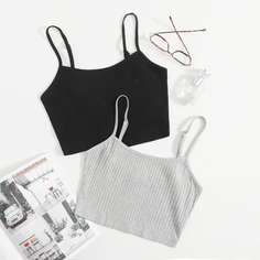 Однотонный трикотажный топ 2шт Shein