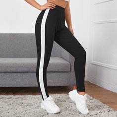 Спортивные вязаные леггинсы в рубчик и полоску Shein