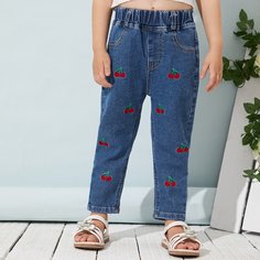 с вышивкой Фрукты и овощи Джинсы для девочек Shein