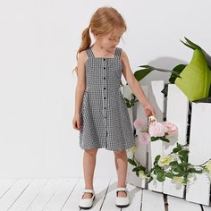 Платье в клетку с пуговицами для девочек Shein