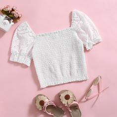 Блузка с квадратным воротником для девочек Shein