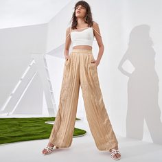 Одноцветный Повседневный Брюки Shein