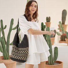 Двухцветная соломенная сумка на плечо Shein