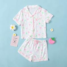 Пижама с принтом фламинго для девочек Shein