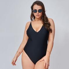 Однотонный слитный купальник размера плюс Shein