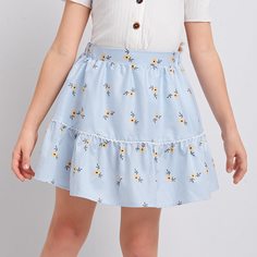 Юбка с цветочным принтом для девочек Shein