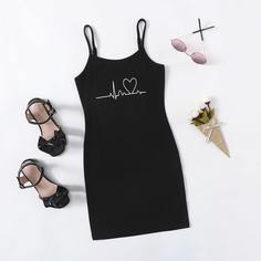 Облегающее платье с принтом сердца для девочек Shein