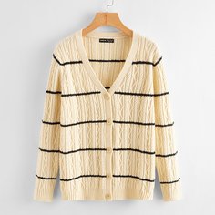 Пуговица Полосатый Повседневный Кардиганы Shein