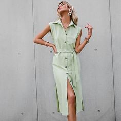 с поясом Одноцветный Элегантный Платье Shein