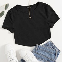 Однотонная трикотажная футболка Shein