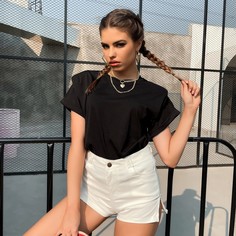 Одноцветный Повседневный Футболки Shein