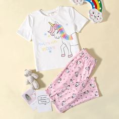 Мультяшный принт милый Домашняя одежда для девочек Shein
