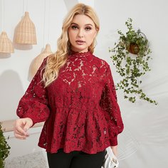 С оборками Одноцветный Элегантный Блузы размер плюс Shein