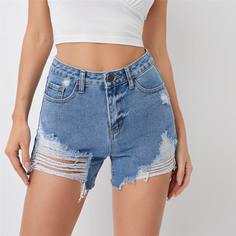 Карман Одноцветный Джинсовые шорты Shein