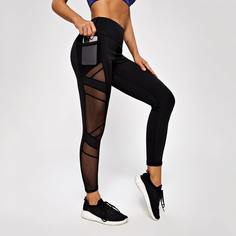Спортивные леггинсы с сетчатой вставкой и карманом для телефона Shein