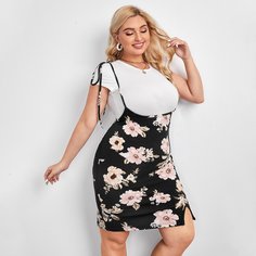 Разрез Цветочный Повседневный Платья размер плюс Shein