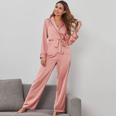 с поясом Минимализм Комплект пижамы Shein