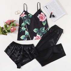 Цветочный принт Сексуальный Комплект пижамы Shein