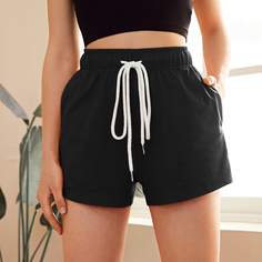 Карман Одноцветный Спортивный Шорты Shein