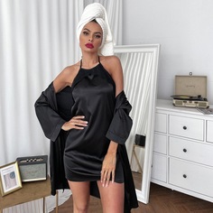 с поясом Одноцветный Элегантный Комплект пижамы Shein