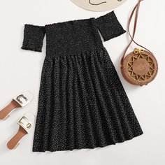 Платье размера плюс с открытыми плечами в горошек Shein
